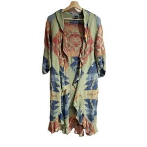 Polo Ralph Lauren Long Cardigan Green Native Navajo Hand Knit Lace Size XL